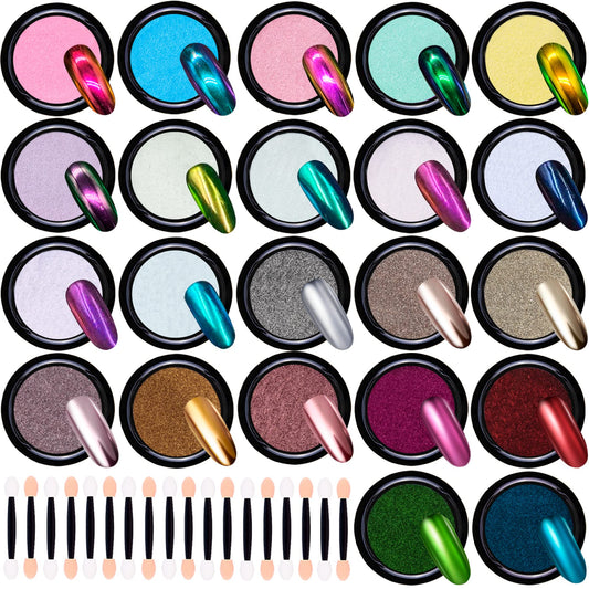 Duufin 22 Colors Chrome Powders Pear Nail Powder Metallic Powder Mirror Pearl Chrome Nail Powder Iridescent Aurora Nails Art Pow
