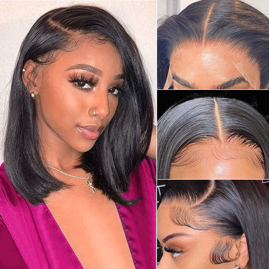 Hoacon 14Inch Bob Wig Human Hair 13X4 Bob Lace Front Wigs For Black Women 180% Density Straight Bob Wig Hd Transparent Lace Fron