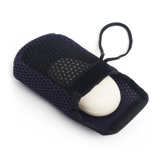 Mainbasics Exfoliating Bar Soap Pouch Dual-Sided Body Scrubber - Fits Standard Size Soap Bars, Blue