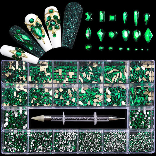 Yzzseven 12 Types Of 600 Diamonds +2500 Flat Rhinestones Mix 20 Styles Flatback Rhinestone Crystals 3D Decorations Flat Back Sto