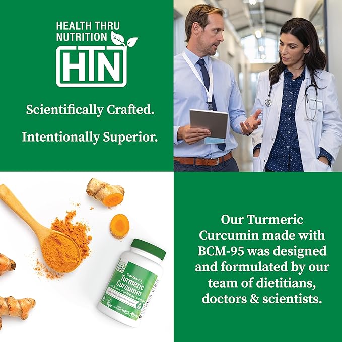 Health Thru Nutrition Turmeric Curcumin Complex 500mg Supplement | as BCM-95 Curcugreen Clinically Studied | Vegan Certified (Pack of 60)