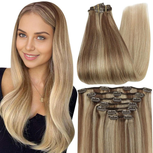 Full Shine Clip In Hair Extensions Balayage Hair Extensions Clip In Human Hair Balayage Golden Brown To Dirty Blonde Straight Ha