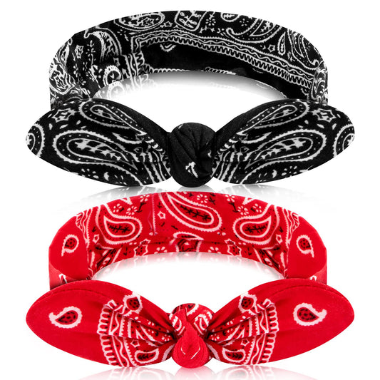 Hicarer 2 Pcs Head Scarf For Women Retro 1940S Head Scarf Halloween Dress Up Bandana Headbands Vintage Rabbit Ear Hairband Girl