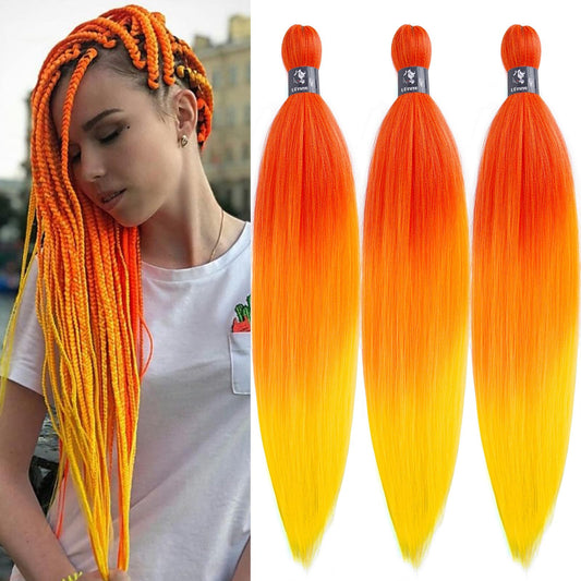 Upruyo Orange Ombre Braiding Hair Pre Stretched Kanekalon Braiding Hair Extensions For Braiding Box Braids Knotless Colored Pres
