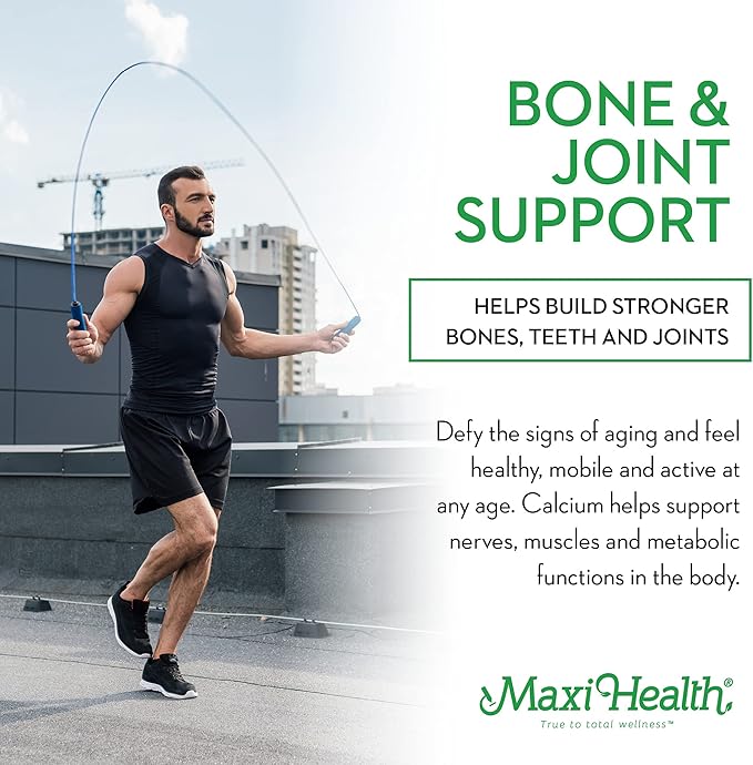 Maxi Health Calcium 1000 mg Supplement with Vitamin D3 (1000 IU) and Magnesium (500 mg) - Bone, Teeth and Joint Support for Men and Women - 90 Capsules