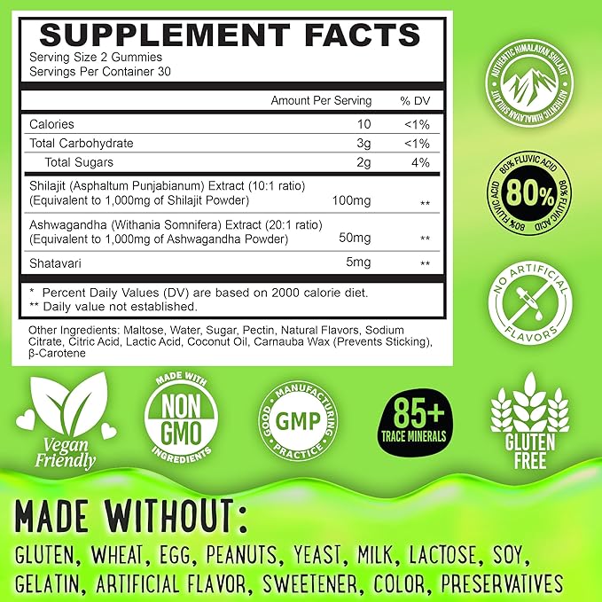 Pure Himalayan Shilajit Gummies - 100% Authentic Shilajit Reisin Extract for Men and Women with Ashwagandha and Shatavari - 60 Gummy - Strawberry & Banana, Apple & Kiwi and Peach & Mango Bundle