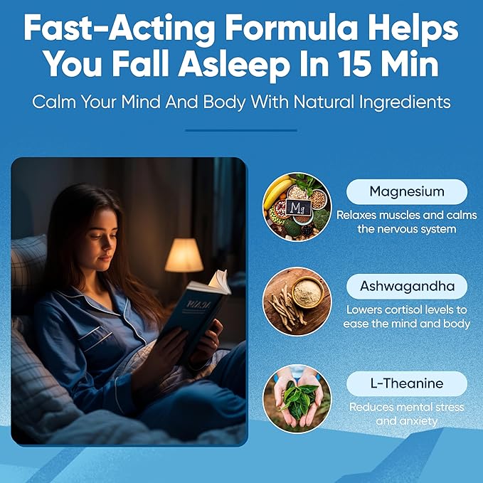 Sleep Easy Natural Sleep Aid Supplement | Magnesium, Ashwagandha, GABA, L-Theanine & 5 Calming Herbs | Melatonin-Free & Non-Habit Forming (60 Capsules)
