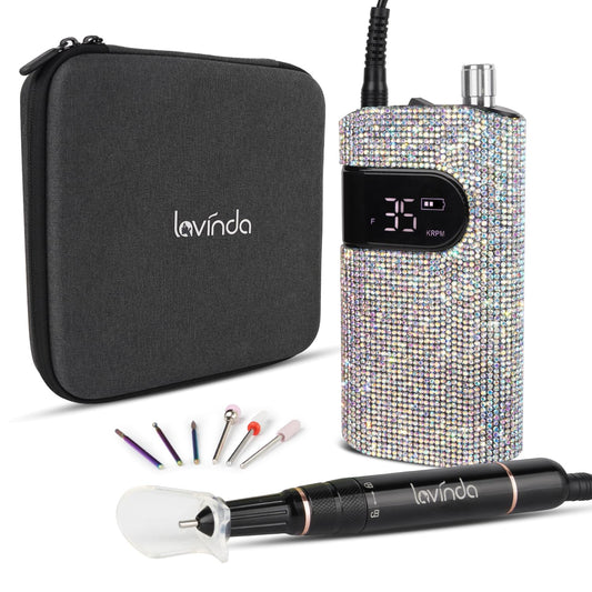 Professional Rechargeable Nail Drill Machine, Lavinda Diamond 35000RPM Electric Nail File Cordless Portable Nail Drill with Core