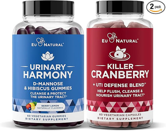 Urinary Tract Supplement Duo, Killer Cranberry Capsules & Urinary Harmony Gummies - UT Defense blends, D-mannose & Hibiscus + Cranberry, Pine Bark, Propolis & Vitamin D, Clinical Strength Ingredients