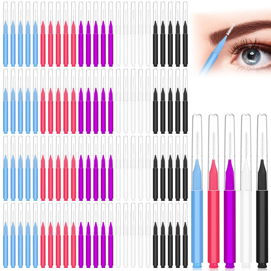 100Pcs Micro Eyebrow Brush, Eyelash Comb Brush With Cap, Multifunctional Brow Lamination Brush Eyebrow Spoolies For Eyebrows, Po