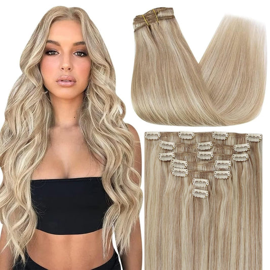 Sunny Blonde Clip In Hair Extensions Human Hair Remy Hair Extensions Clip In Invisible Clip In Blonde Hair Extensions Ash Blonde