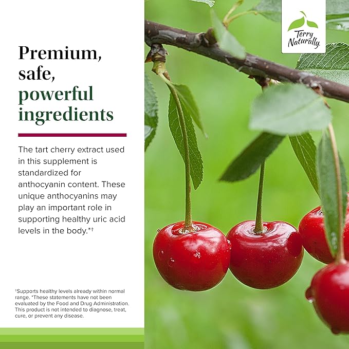 Terry Naturally Tart Cherry - Antioxidant Supplement to Support Healthy Uric Acid Balance & Joint Health - Nutritional Supplement - Dietary Supplement to Aid Recovery After Exercise - 120 Capsules