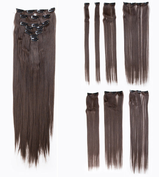 Swacc Women 22 Inches Straight Full Head 7 Separate Pieces Heat Resistance Synthetic Hair Clip In Hair Extensions (Chestnut Brow