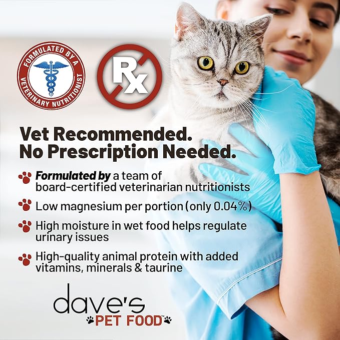 Dave's Pet Food Urinary Tract Cat Food Wet (Chicken Pate in Gravy), Non-Prescription Low Magnesium Restricted Diet Canned Cat Food, Added Vitamins, Vet Recommended, 5.5 oz (24 Pack)