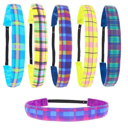Frog Sac 6 Plaid Headbands For Girls, Adjustable Non Slip Spring Headbands For Kids, Girl Hair Bands Accessories For Birthday Pa