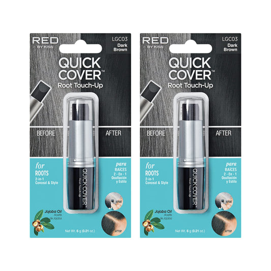 Red By Kiss Quick Cover Root Touch Up Stick Type 2Pcs Water-Resistant Temporary Gray Concealer Cover Up Brush For Hair And Beard