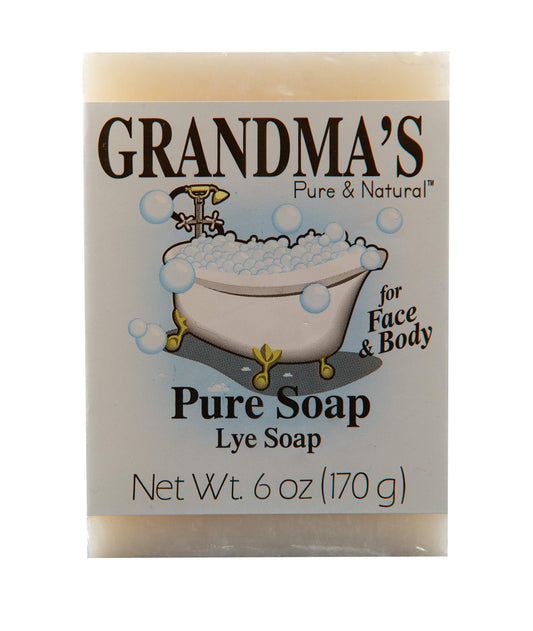 Grandma's Pure Lye Soap Bar - Unscented Face & Body Wash Cleans with No Detergens, Dyes & Fragrances - 6 Ounce (Pack of 1) - 600