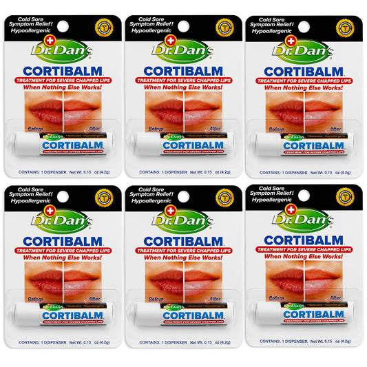 Dr. Dan 'S Cortibalm-6 Pack-For Dry Cracked Lips - Healing Lip Balm For Severely Chapped Lips - Designed For Men, Women And Chil