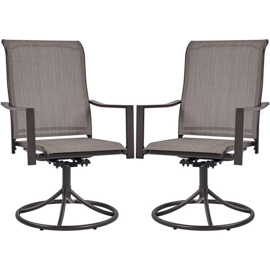Outdoor Patio Swivel Chairs, Set of 2 Rocker Dining Chairs with Texteline Fabric and Metal Frame for Lawn Deck Backyard, Brown