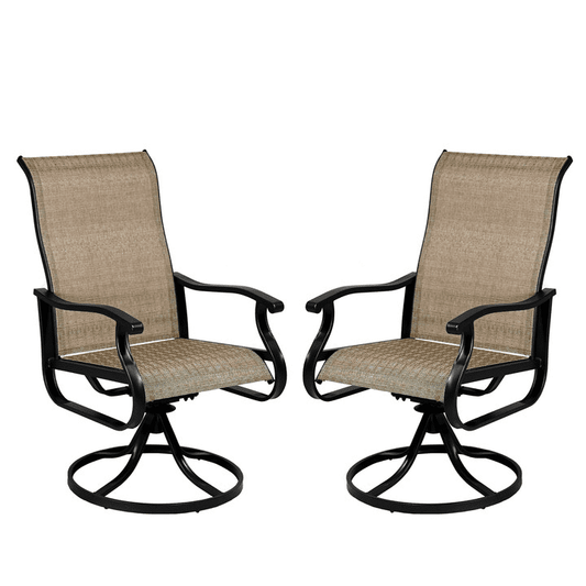 Outdoor Swivel Rocker Dining Chairs Set of 2 - High Back All-Weather Textilene Mesh & Metal Frame, Comfortable Patio Chairs for Garden, Deck, Backyard (Brown)