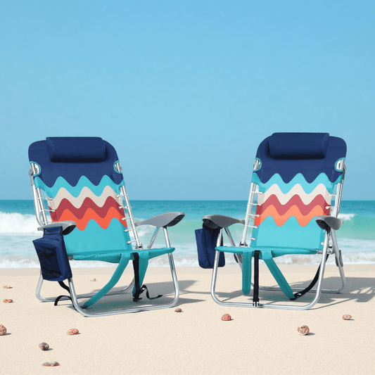 Sophia & William 2 Pack Folding Beach Chairs lightweight Outdoor Lounge Chair with 4 Adjustable Positions & Cooler Bag, Blue